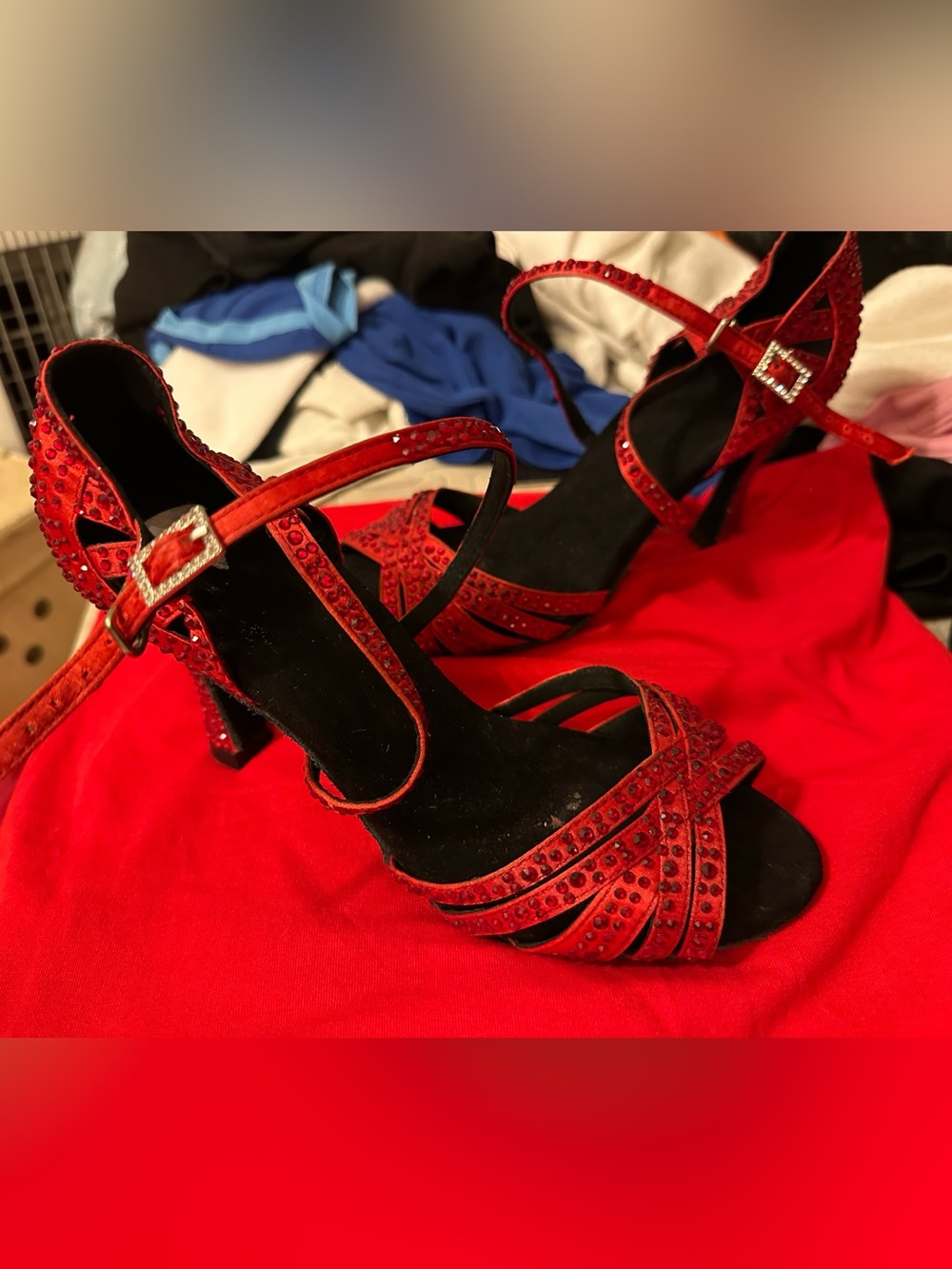 Vintage Red velvet Crystal Strappy Heel Sandals